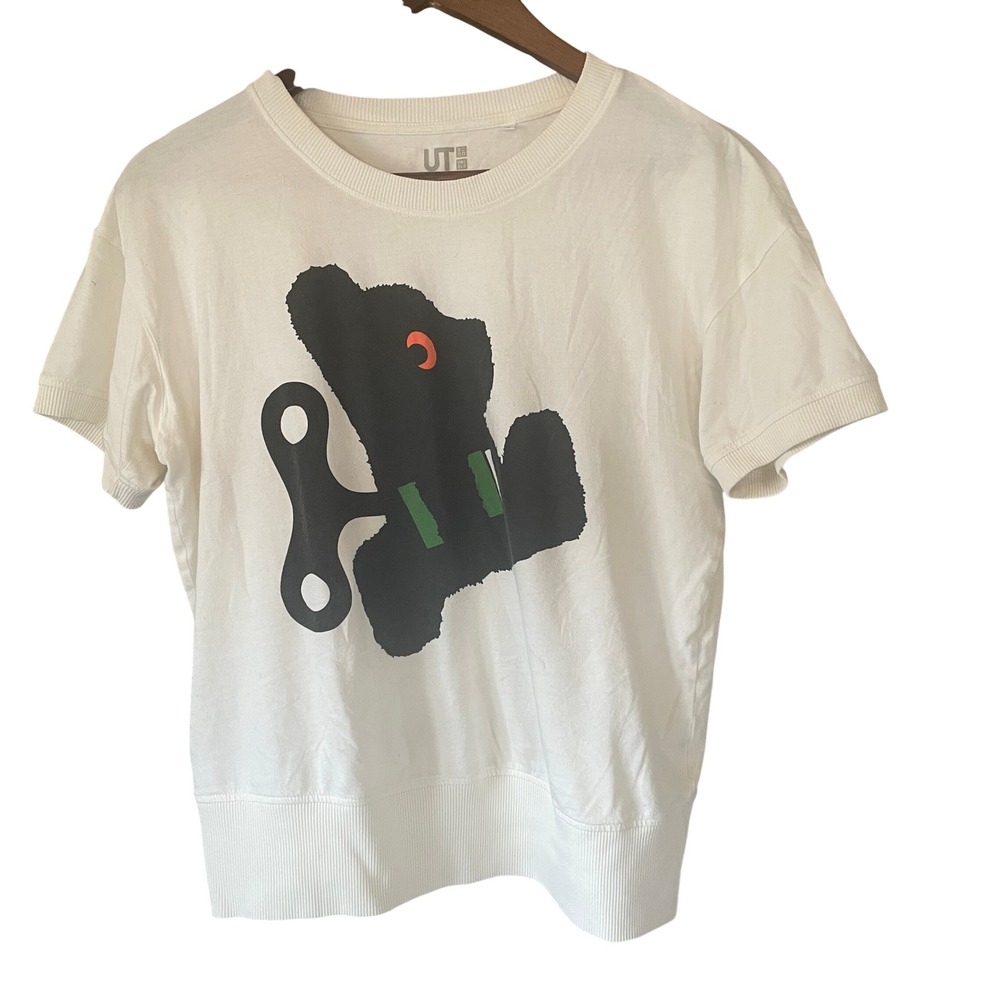 Uniqlo Women Dick Bruna Black Bear Graphic Tee L White Minimalist Streetwear Art